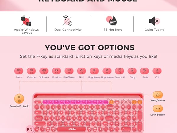 Bluetooth keyboard and mouse combo for ipad iphone tablet cute keyboard multi device keyboard