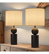 Iporovon 19.7” Farmhouse Table Lamp Set of 2, Rustic Bedside Lamp for Living Room with Linen Shad...