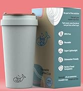 a reusable coffee cup with a label