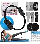 Goocrun Pilates Ring Set Exercise Equipment with Fabric Resistance Bands Set, Pilates Ball, Slidi...
