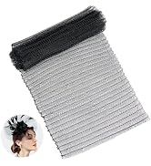 BENECREAT 1 Yards Veil Mesh Fabric, 6.7inch Wide Wrinkled Braid Elastic Net Mesh Black Birdcage B...