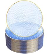 Rubtlamp 100 Pcs Clear Blue Gold Plastic Plates,Clear Hammered Plastic Plates,Blue Party Plates, ...
