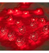 BOHON Valentine Day Decorations 10ft 30 LEDs 3D Red Heart Shaped String Lights with Timer Twinkle...