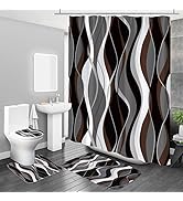 MitoVilla 4 Pcs Modern Shower Curtain Sets with Rugs for Bathroom Decor, Grey Bathroom Sets with ...