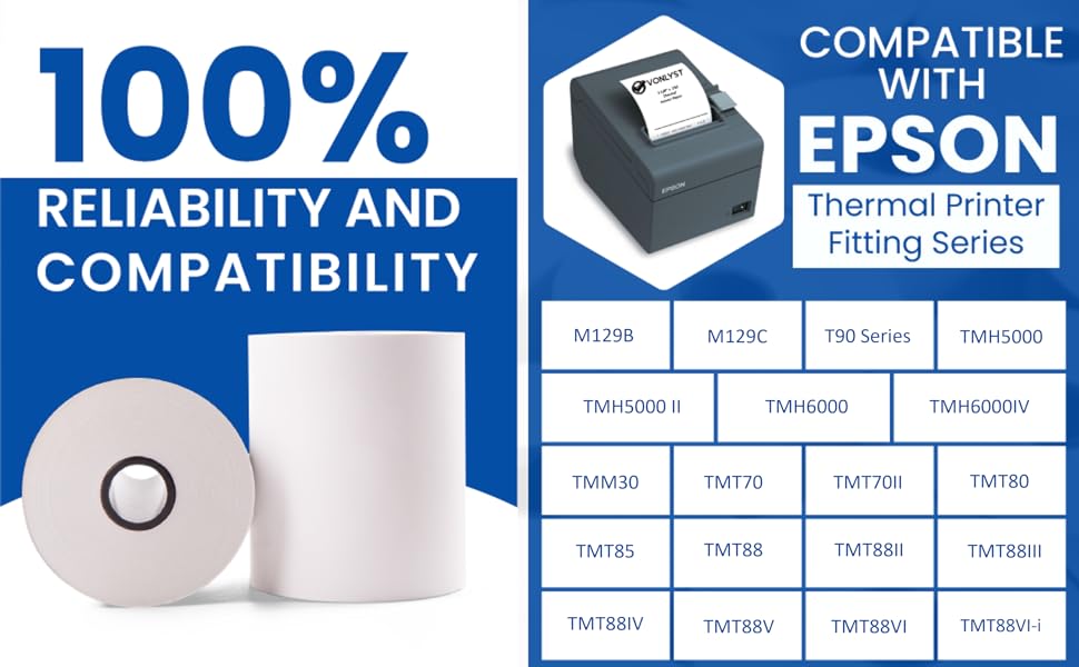 Vonlyst Receipt Paper Roll 3 1/8 x 230 for Epson Thermal Printer Compatibility Chart