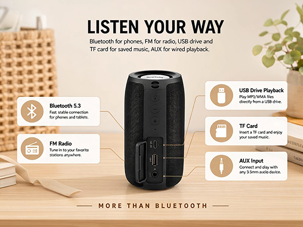 Portable Bluetooth Speaker, Bluetooth Speakers Wireless with Deep Bass