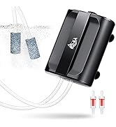 AQQA Aquarium Air Pump,3.5W 5W Dual Outlet Oxygen Pump with 2 Air Stone,Adjustable Air Valve Quie...