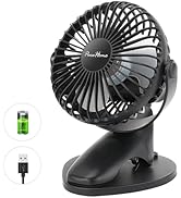 Portable Clip Fan Battery Operated,3 Speeds USB Rechargeable Mini Table Fan with Strong Airflow,3...