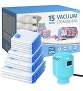 BAMCOO Vacuum Storage Bags with Electric Pump, 15 Pack (3 Jumbo 3 Large 3 Medium 3 Small 3 Roll U...