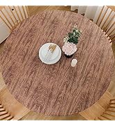 Round Vinyl Fitted Tablecloth with Flannel Backing Elastic Table Cloth Waterproof Oil-Proof Plast...