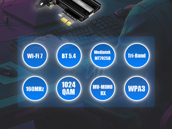 GLOTRENDS BE6500 WiFi 7 PCIe Card for AMD/Intel Desktop PC