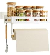 Paper Towel Holder Wall Mount with Shelf, Easy One Hand Tear, Adhesive Glue or Drill Mount Hangin...