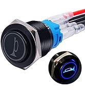 Twidec/16MM Raised Speaker Horn Momentary Push Button Switch 5/8" Mounting Hole 12V Blue Led Ligh...