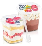 Qeirudu 50 Pack 8 oz Square Plastic Dessert Cups with Lids and Sporks, Clear Thickened Pudding Cu...