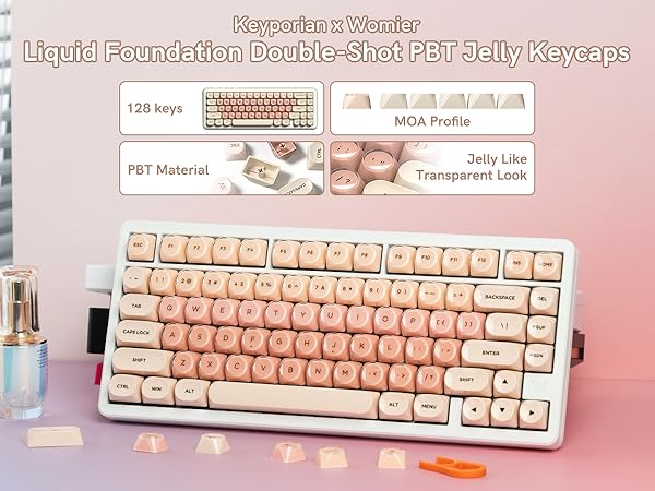Elevate Your Desk — Soft, Glossy PBT Jelly Keycaps in Flesh-Pink