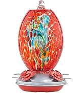Muse Garden Glass Humming Bird Feeders for Outdoors - 27OZ Blown Glass Hummingbird Feeder - Uniqu...