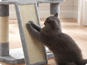 Series of images showing a cat scratching post or climbing structure with rope-wrapped poles and platforms, demonstrating feline interaction with the product.
