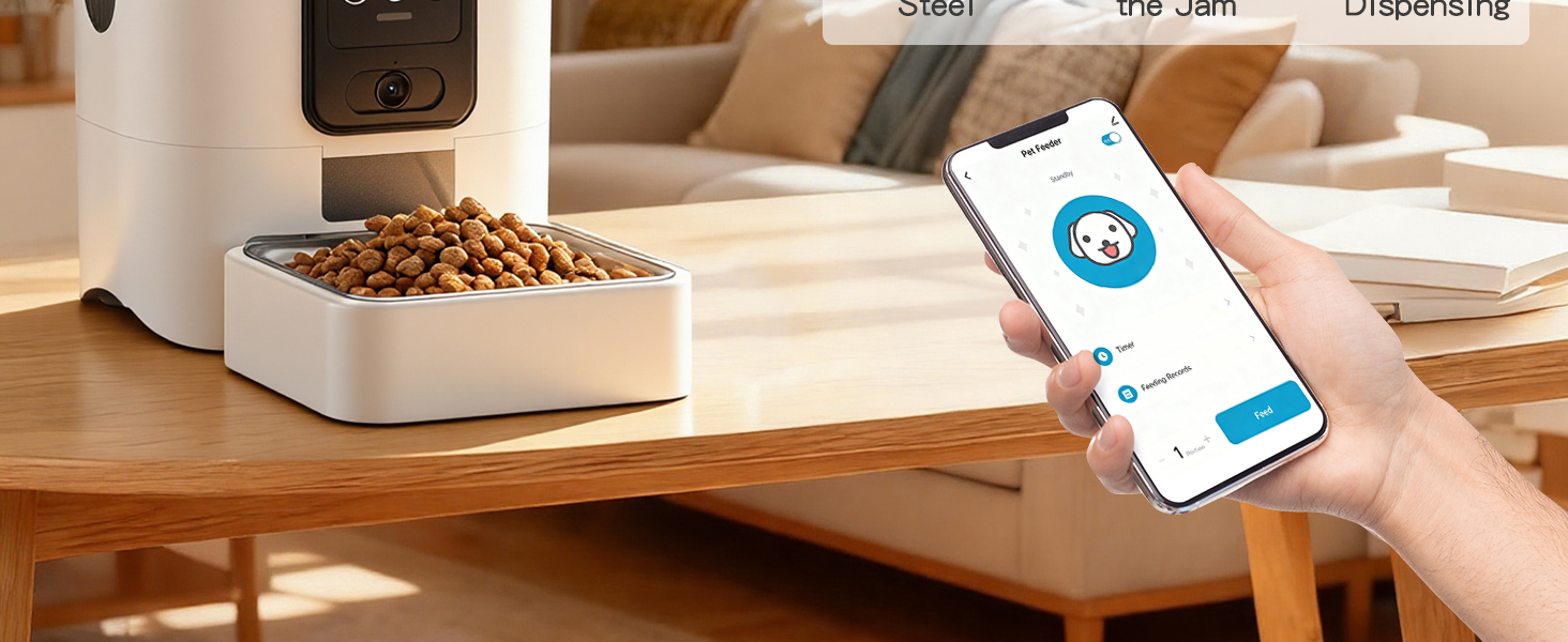 PGID Smart pet feeder: remote control, large capacity, anti-jam, and stainless steel bowl.