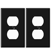 (2 Pack) Black Duplex Receptacle Metal Wall Plate, Black Outlet Cover, 1-Gang Standard Size, 4.50...