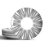 AYFDISHS 8" Black and White Striped Ceramic Plates Set of 6, Zebra Pattern Salad Plates Set, Mini...
