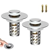 Universal Pop-Up Bathroom Sink Stopper, Stainless Steel Drain Strainer with Removable Filter Bask...