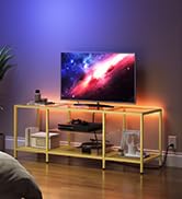 HOOBRO TV Stand with LED Lights and Power Outlets for TVs up to 65", Modern 55 Inch Tempered Glas...