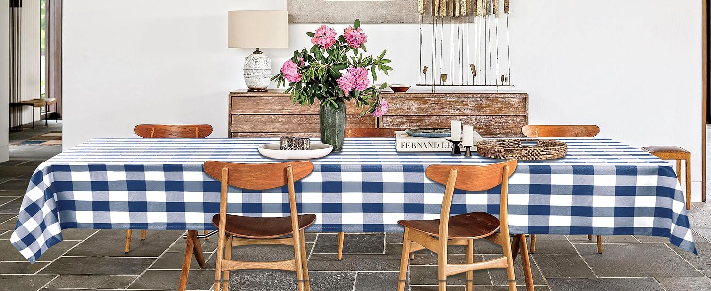 navy blue checkered table cloth for farmhouse