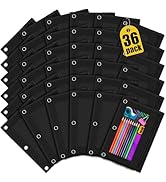 Officygnet Pencil Pouch for 3 Ring Binder, 36 Pack Bulk Black 3-Hole Zipper Pencil Pouches with C...
