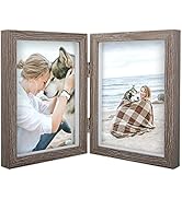 AEVETE 5x7 Double Picture Frames Hinged Wood Folding Picture Frames Vertically Display, Real Glas...