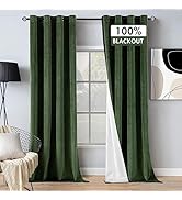 MIULEE 100% Blackout Velvet Curtains 84 Inches Long Olive Green Curtain Drapes for Living Room Da...