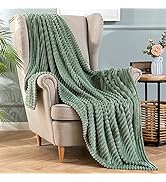 MIULEE Fleece Throw Blanket with Stripe Pattern Fuzzy Flannel Sage Green Blanket for Couch Plush ...