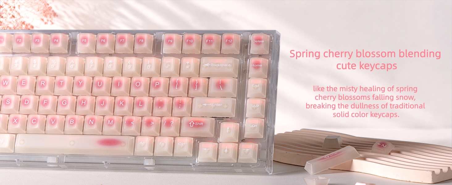 Beige Jade keycaps Clear, Translucent Jelly PC Key cap,Frost Shine Through Cherry profile keycap Set