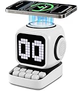 Retro Robot 5-in-1 Bluetooth Speaker: 15W Wireless Charger, Pixel LED Screen, 10W Stereo Sound &amp; ...