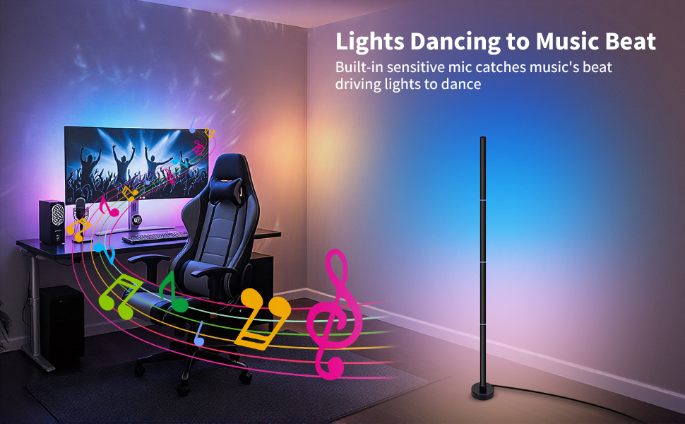 YUXORAH RGB Floor Lamp - Music Sync Feature, Lights Dance to Music Beat for Gaming &amp;amp; Party Ambiance