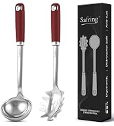 Safring Stainless Steel Soup Ladle and Spaghetti Spoon Set, Heat Resistant Rubber Handle, Dishwas...