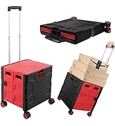 Foldable Shopping Utility Cart Portable Rolling Crate Handcart with 360°Rotate Wheel,Hidden Lid,T...