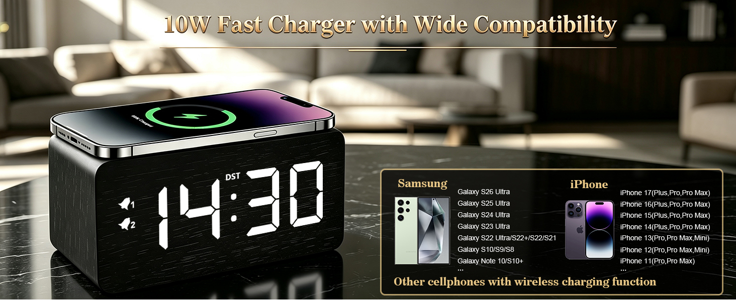 Alarm Clock with Wireless Charging