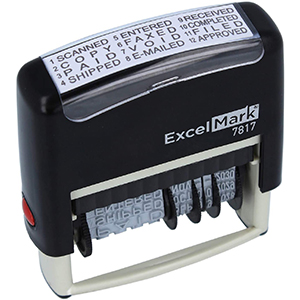 ExcelMark 7817 - 12 Phrase Self-Inking Date Stamp - 2" x 1/4" Impression - Black Ink