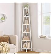Hoctieon Corner Shelf, 6-Tier Corner Bookshelf, Rustic Ladder Shelf, Industrial Display Stand for...
