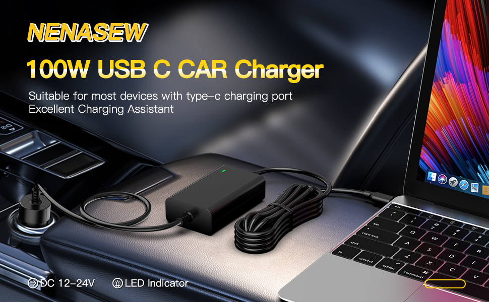 100W USB-C Laptop Car Charger