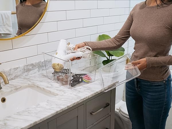 boxes tupperware under the sink bathroom modern farmhouse decor vanity refrigerator cup