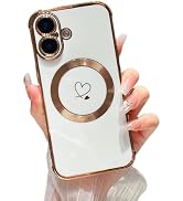 ZTOFERA Magnetic Case for iPhone 16 Case 6.1" [Compatible with MagSafe] Cute Plating Love Hearts ...