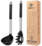 Silicone Pasta Fork and Ladle Spoon Set, Large Non Stick Kitchen Utensils for Cooking,Stirring,Se...