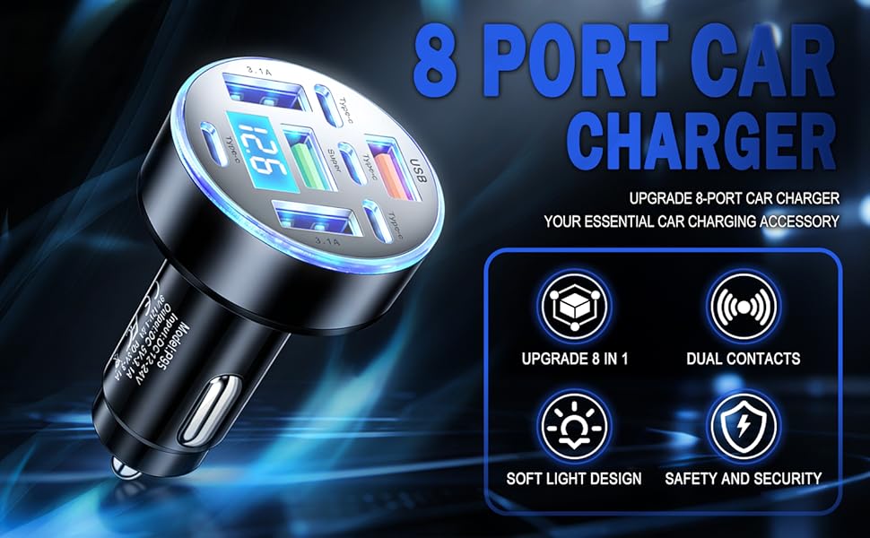 UPGRADE 8-PORT CAR CHARGER, YOUR ESSENTIAL CAR CHARGING ACCESSORY