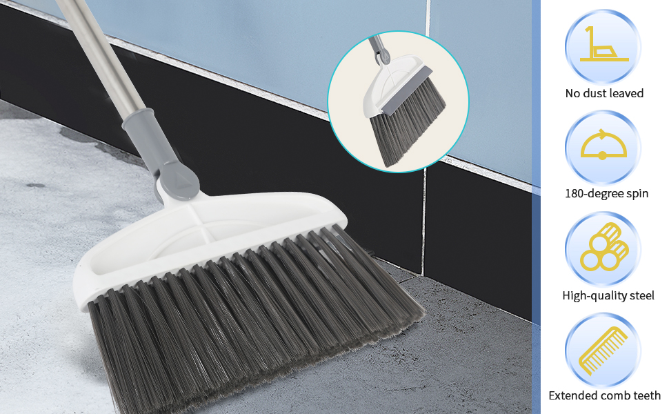 Broom and Dustpan Set with Long Handle,2 in1 Broom for Home Kitchen Lobby Floor Cleaning