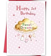 FANCYLUCKY Happy 1st Birthday Card Girl, Lovely Bday Gifts for 1 1 Year Old Girl Her, First Birth...