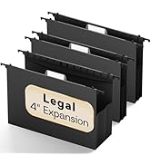 NORDUN Extra Capacity Legal Size Plastic Hanging File Folders,Reinforced 4" Black Expanding Pocke...