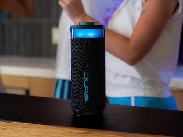 Go speaker with party lights illuminating