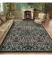 Lahome Floral 8x10 Black Rugs for Living Room, Soft Washable Large Area Rug for Bedroom Dining Ro...