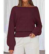 MEROKEETY Women's Boat Neck Sweater 2026 Fall Long Lantern Sleeve Dressy Casual Hollow Out Knitte...